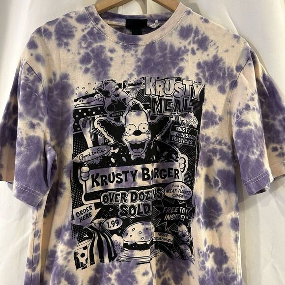 H&M Krusty The Clown Simpsons Relaxed Fit Purple Tie Dye T-Shirt‎ Size XS - Picture 3 of 6